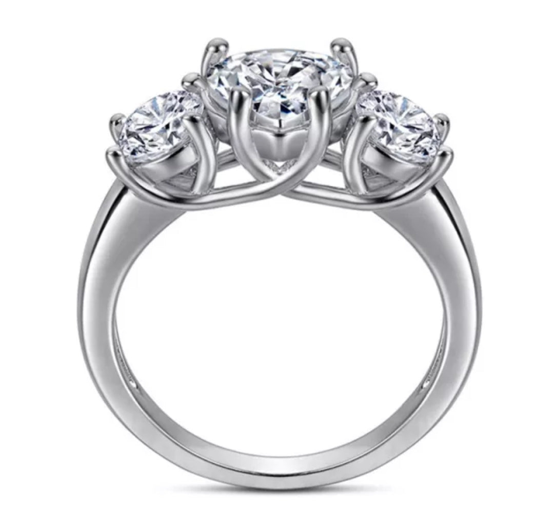 2CT round cubic zirconia three-stone ring - side angle