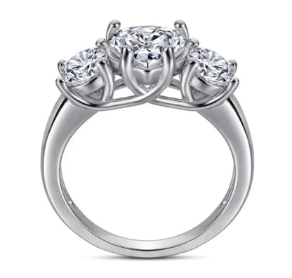 2CT round cubic zirconia three-stone ring - side angle