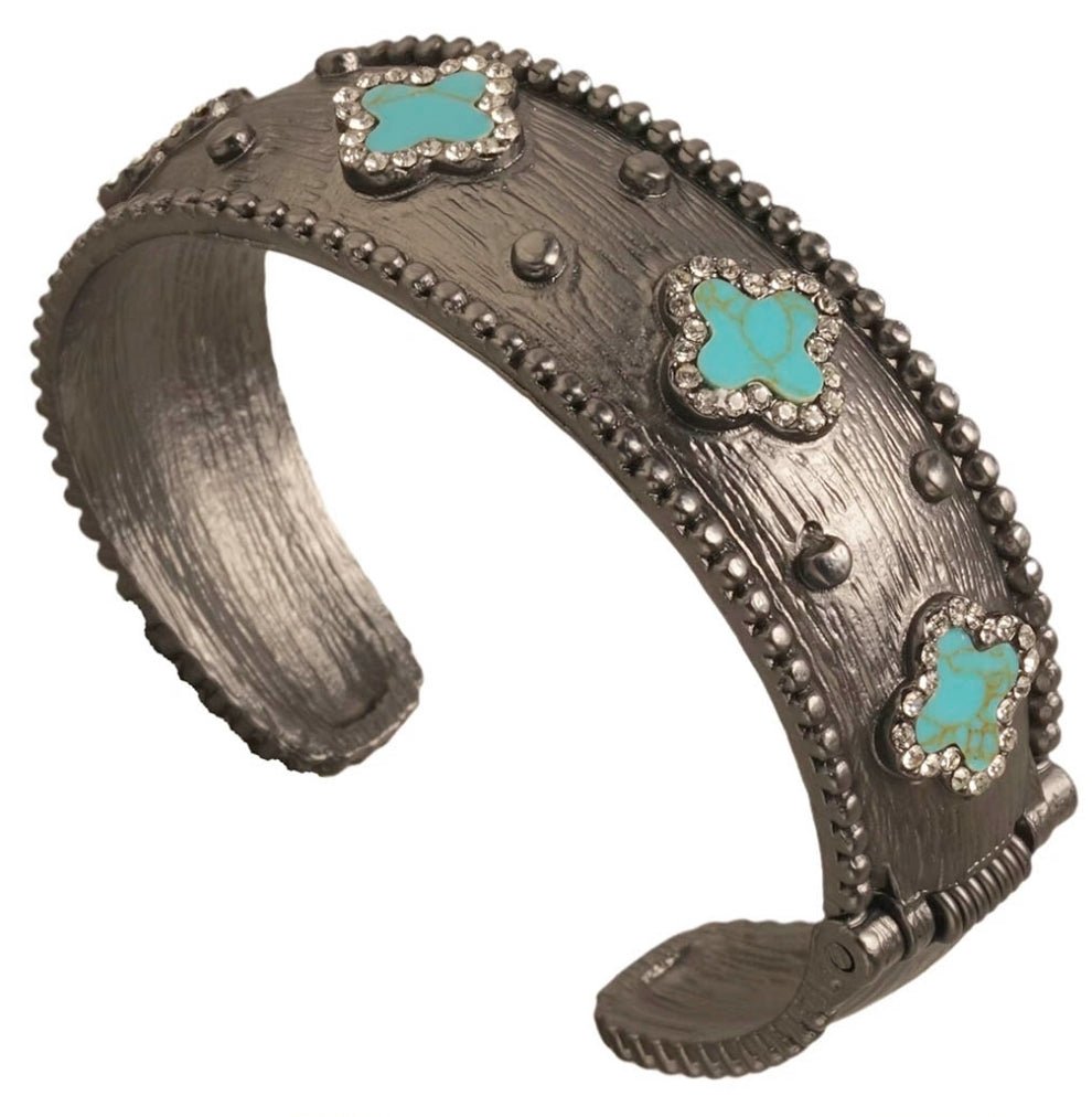 Zirconite Clover open Bangle Bracelet. 500B7155TQ | Zirconmania Fashion
