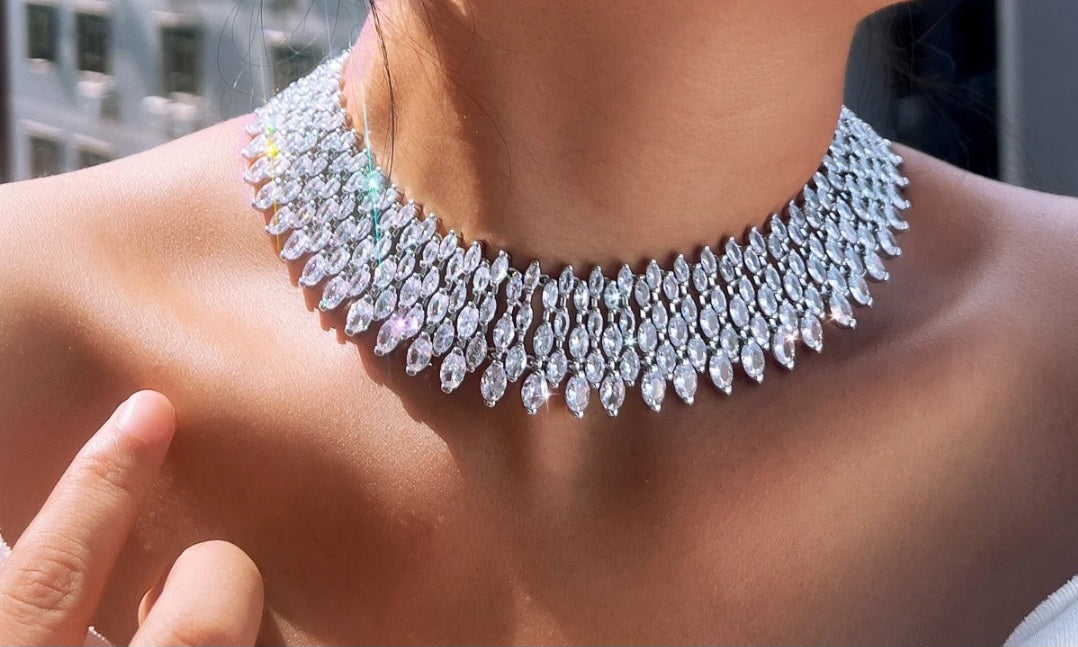 Zirconite Cubic Zirconia Choker Bib Necklace. 833N100