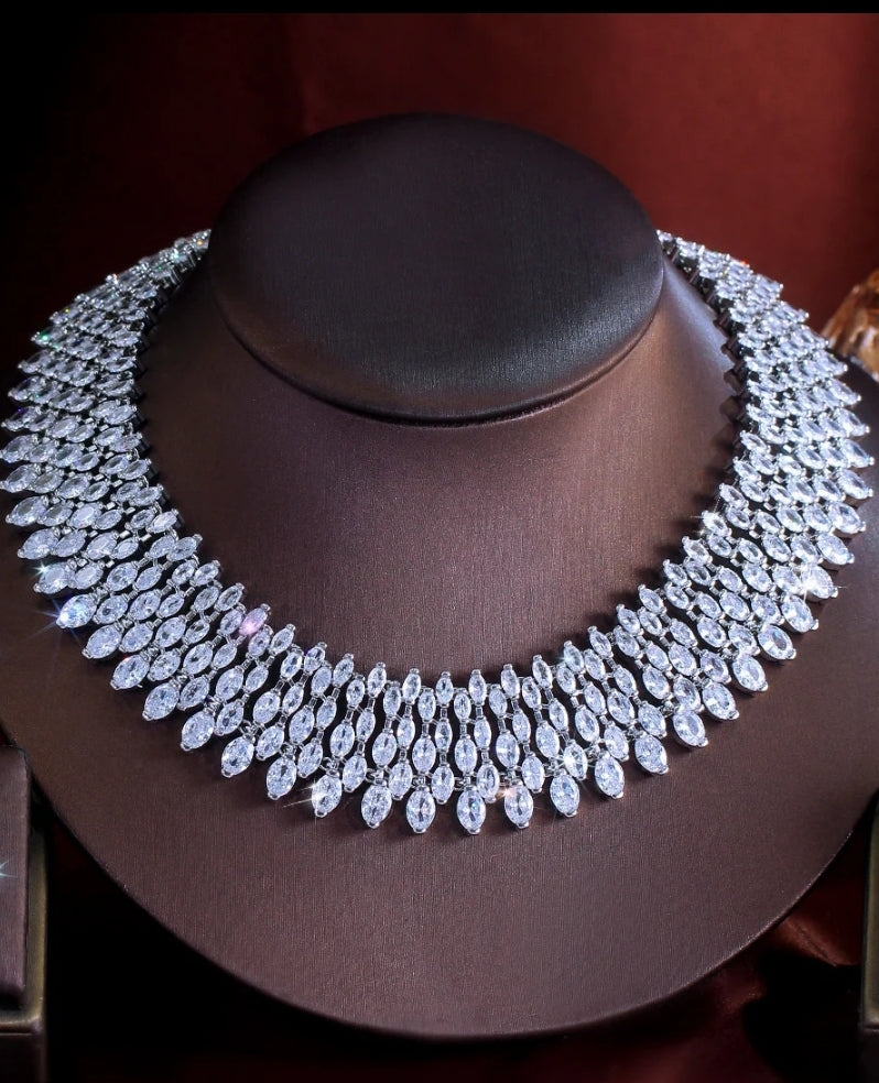 Zirconite Cubic Zirconia Choker Bib Necklace. 833N100