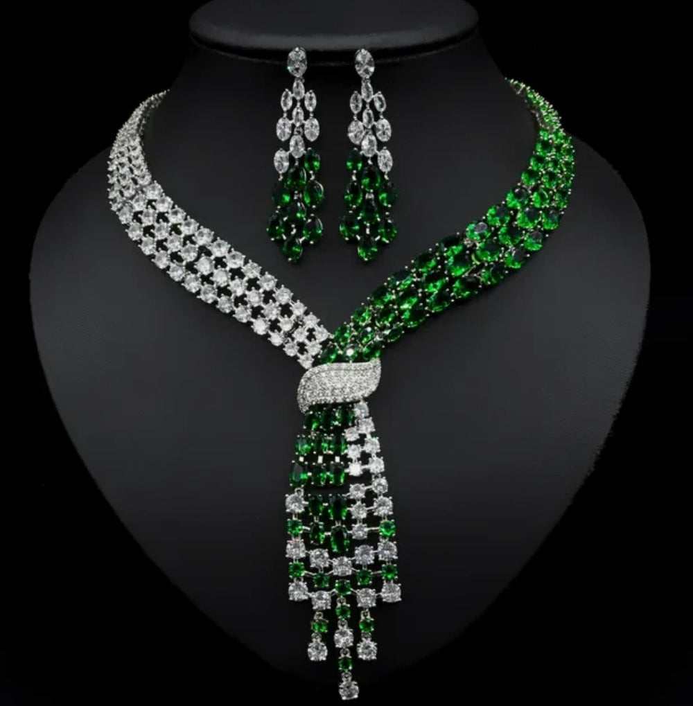 Couture Necklace Emerald/Clear Cubic Zirconia Zirconite Set. 841S30090ER