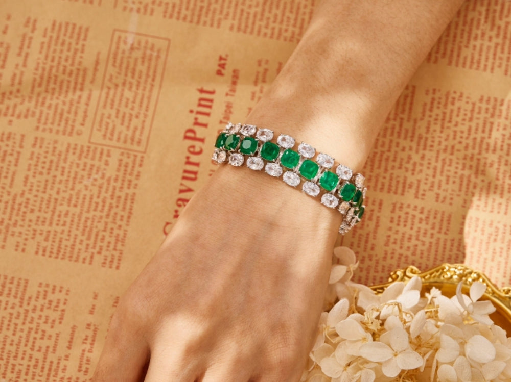 Zirconite Cubic Zirconia Emerald hand Couture Bracelet