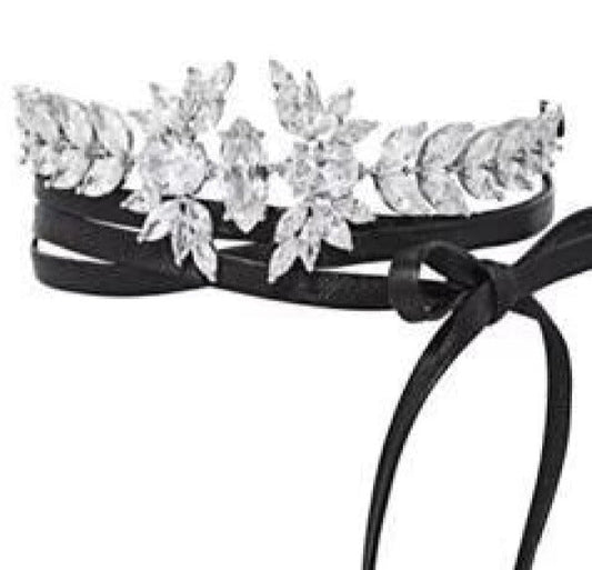 The DiamondVeneer Fashion Zirconite Cubic Zirconia floral cluster Choker Necklace (710C0499) features sparkling clusters and is final sale.