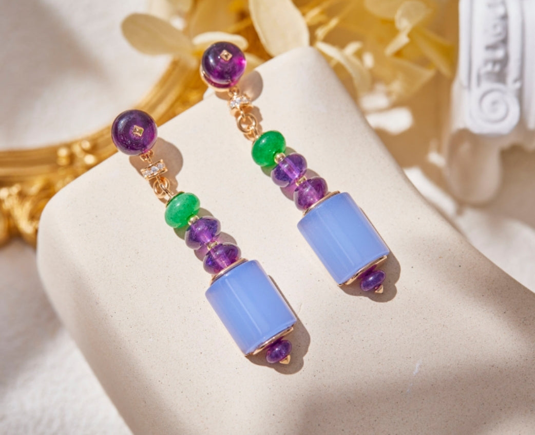 Zirconite crystal&genuine Cabochon Earrings