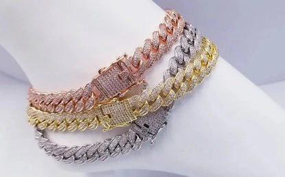 Cuban Cubic Zirconia pave Curved Link Bracelet. Zirconite 818B