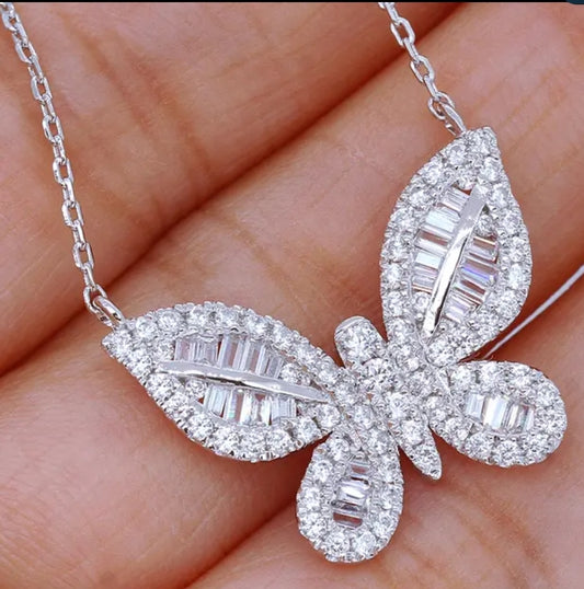 Baguette-set cubic zirconia butterfly pendant necklace by Zirconite, main view, 826P069