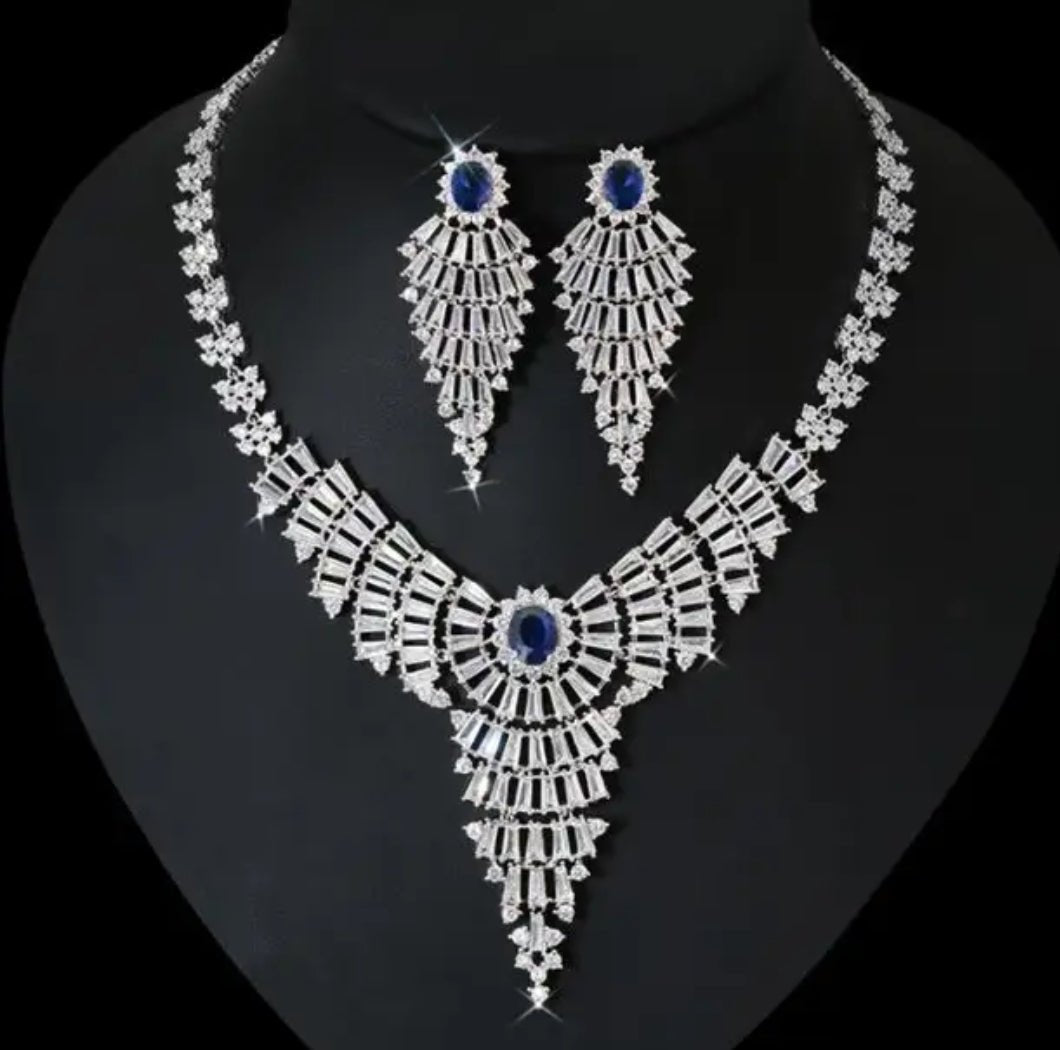 Baguette-set cubic zirconia necklace by Zirconite, blue stone, 712N9103