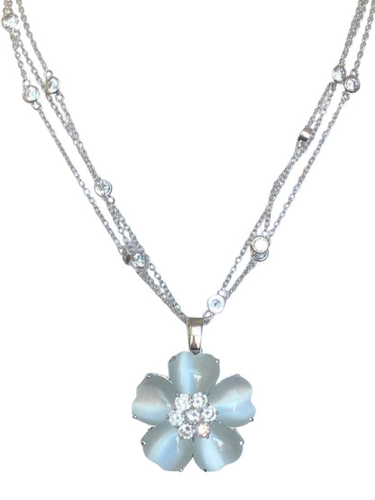 Cat's eye heart flower necklace with cubic zirconia by Zirconite, white color, 626P20011