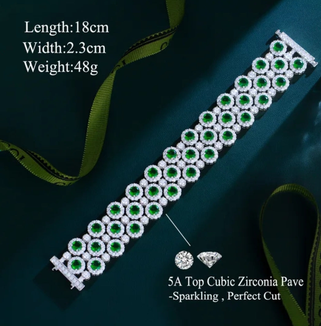 Couture cubic zirconia bracelet by Zirconite, emerald green stone, 826B100