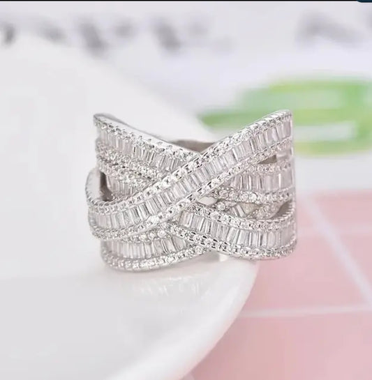 Criss-cross baguette cubic zirconia statement ring by Zirconite, main view, 851R0088