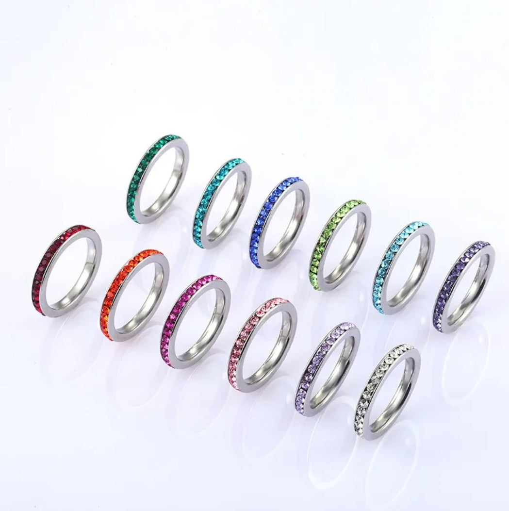 Crystal eternity band ring in sterling silver by Zirconite, main view, Z-1000