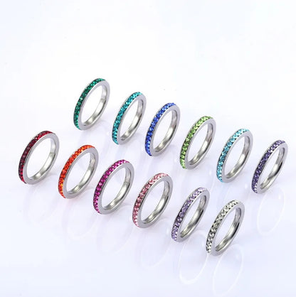 Crystal eternity band ring in sterling silver by Zirconite, main view, Z-1000