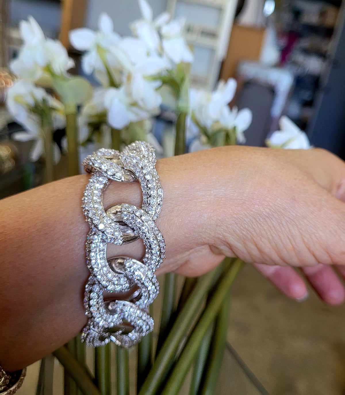 Curved link cubic zirconia couture bracelet by Zirconite, alternate view, 582B1338