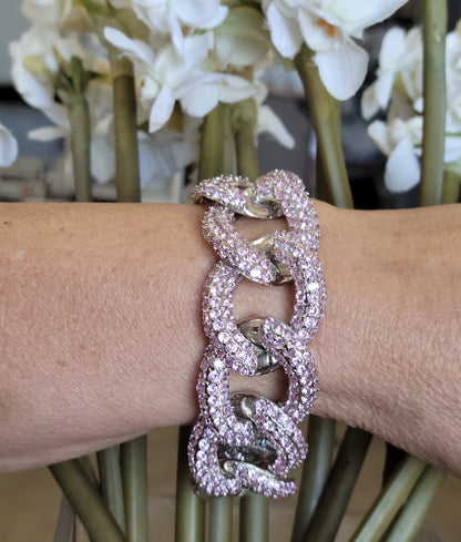 Curved link cubic zirconia couture bracelet by Zirconite, pink stone, 582B1338