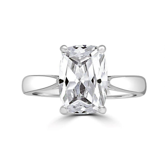 The DiamondVeneer Fashion Cushion Diamond Veneer Cubic Zirconia 14K Gold Ring (635R004K) features a large, rectangular cushion-cut CZ set in four prongs on a polished white gold band.