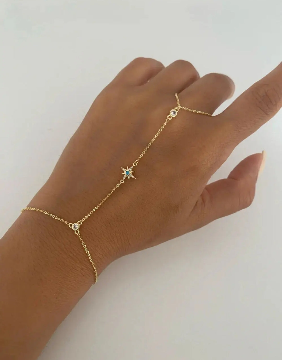 Cubic zirconia hand harness bracelet with ring by Zirconite, alternate view, 827B