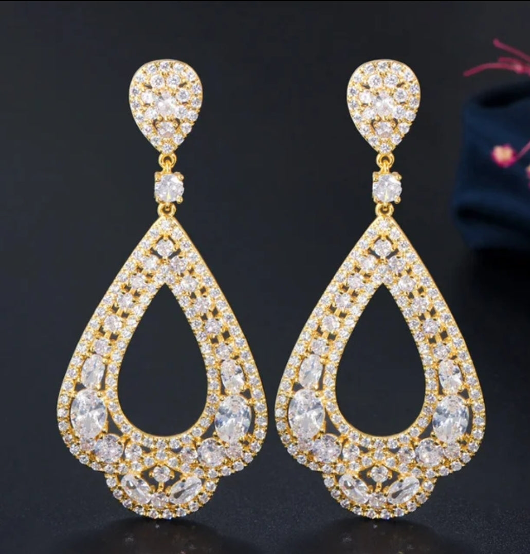 Cubic zirconia statement chandelier drop earrings by Zirconite, alternate view, 698E3395