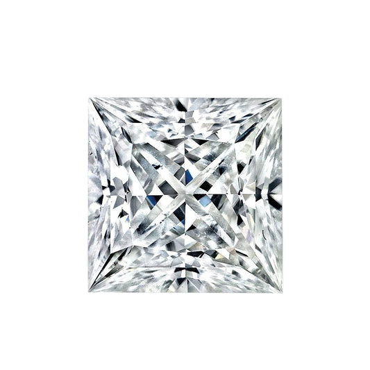 A close-up of the DiamondVeneer Fashion Princess Cut Square Diamond Veneer Cubic Zirconia Loose Stone showcases its sparkling, intricate facets reflecting light from multiple directions against a white background.