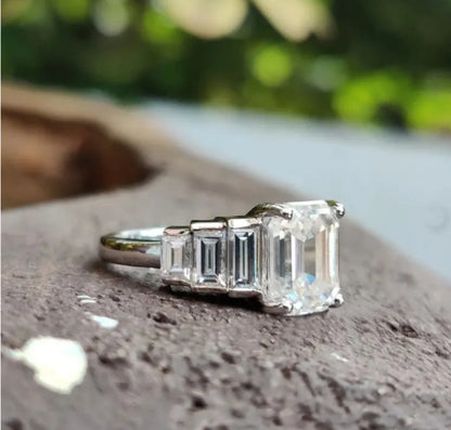Emerald-cut cubic zirconia ring, worn on model, 635R14026