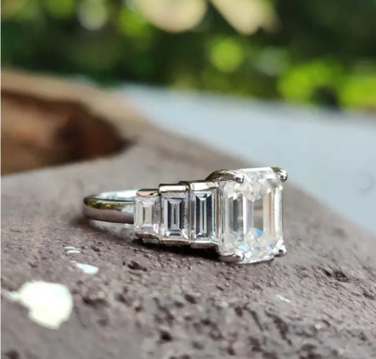 Emerald-cut cubic zirconia ring, worn on model, 635R14026