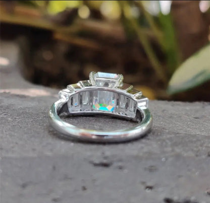 Emerald-cut cubic zirconia ring, worn on model, 635R14026