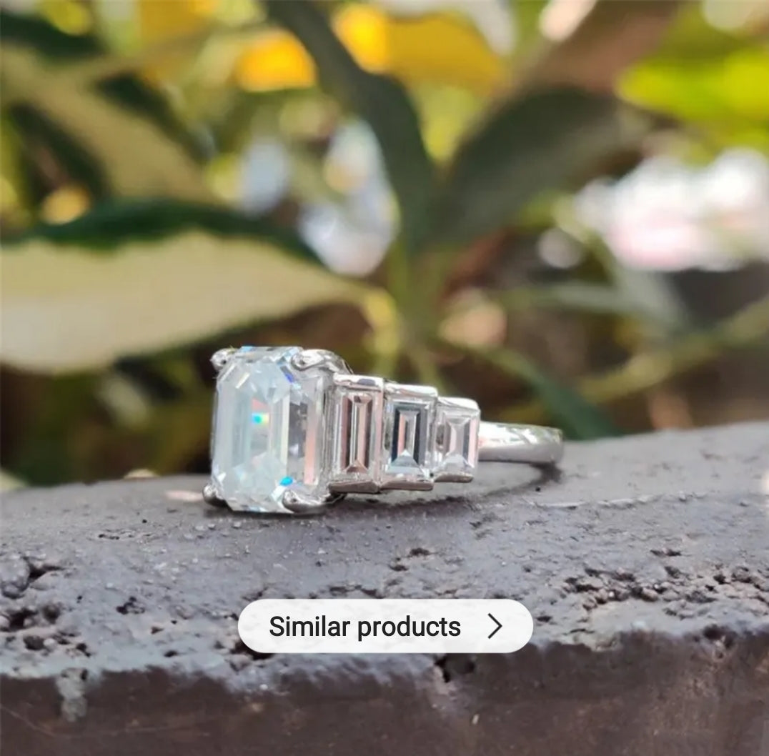 Emerald-cut cubic zirconia ring, worn on model, 635R14026