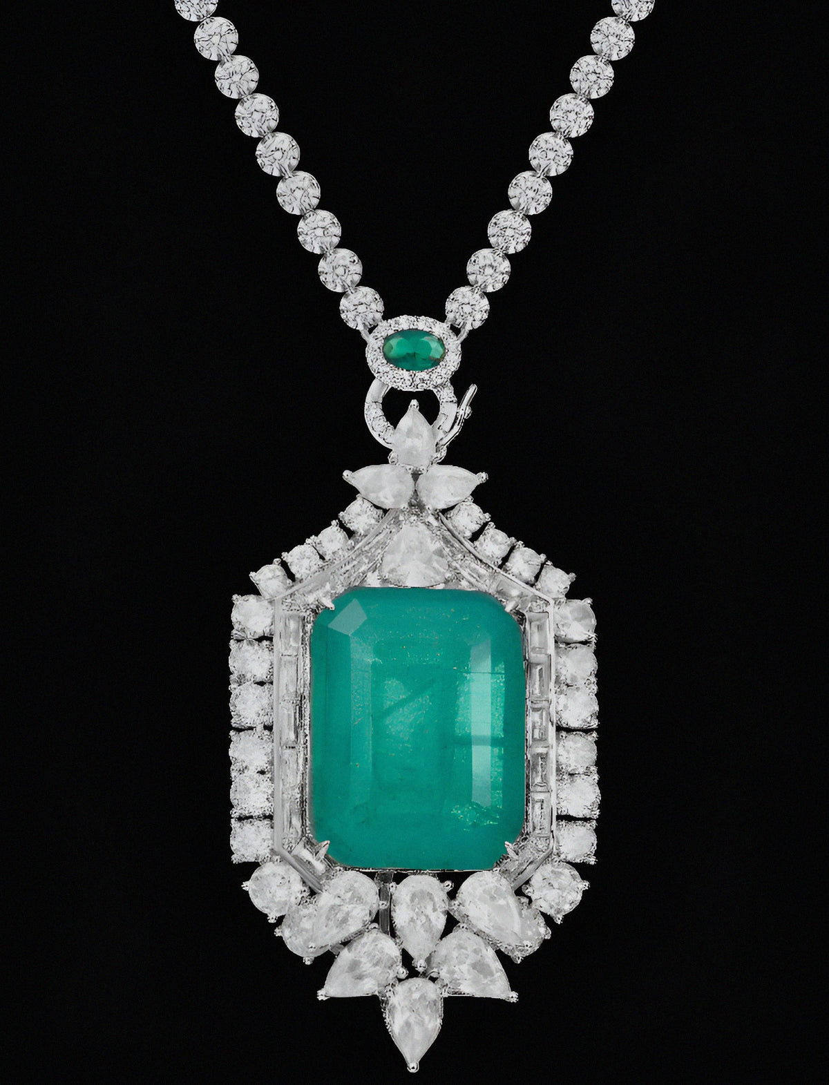 Emerald green cubic zirconia luxury necklace by Zirconite, alternate view, 840N104E