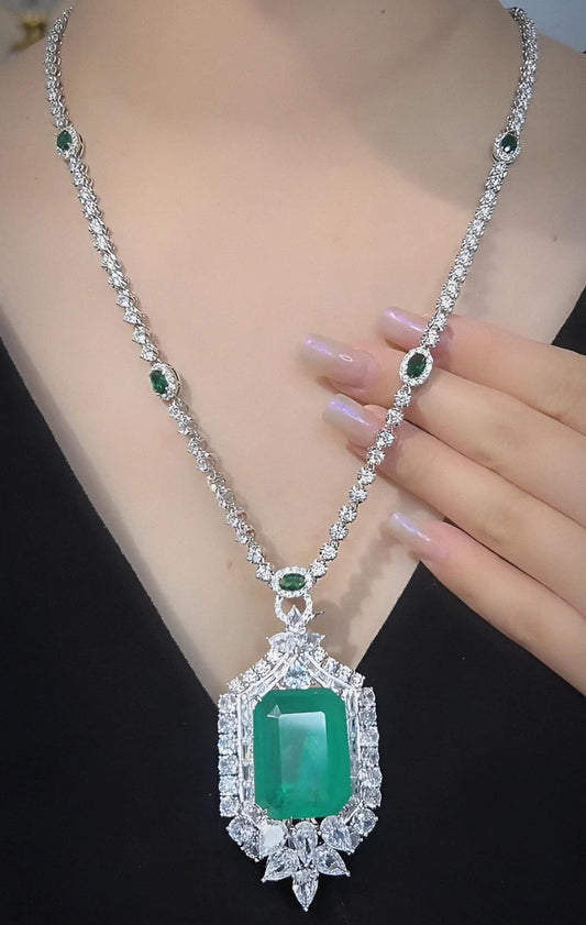 Emerald green cubic zirconia luxury necklace by Zirconite, main view, 840N104E