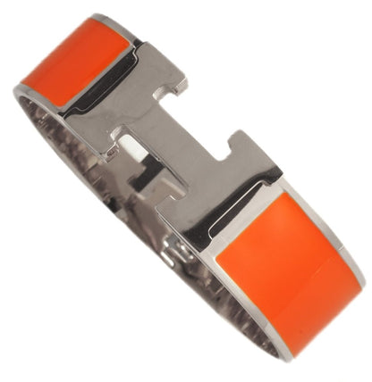 Enamel hinged stainless steel bangle by Zirconite, coral color, 500B6487