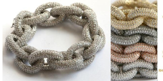 Hand-set pavé cubic zirconia large link bracelet by Zirconite, main view, 501B0W092