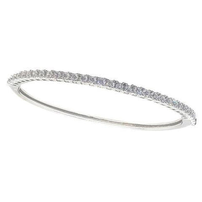 DiamondVeneer Fashion 3mm Zirconite Cubic Zirconia hinged Bangle (698B006): A slim silver bangle bracelet featuring a single row of sparkling Zirconite cubic zirconia along the top edge.