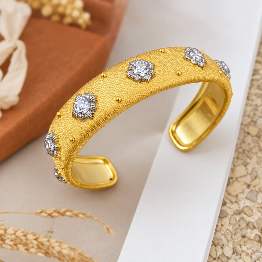 Italian-style satin finish open cubic zirconia bangle by Zirconite, main view, 861B101