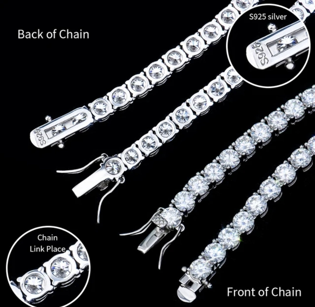 Moissanite tennis bracelet, worn on model, 850B100