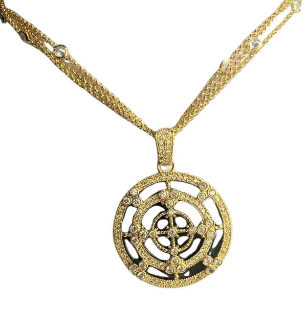 Zirconite Cubic Zirconia set Round Target design Medallion w/Onyx insert Pendant.501N151 | DiamondVeneer Fashion