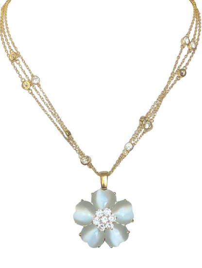 Zirconite Cubic Zirconia w/Cat's Eye Heart Flower Necklace. 626P20011