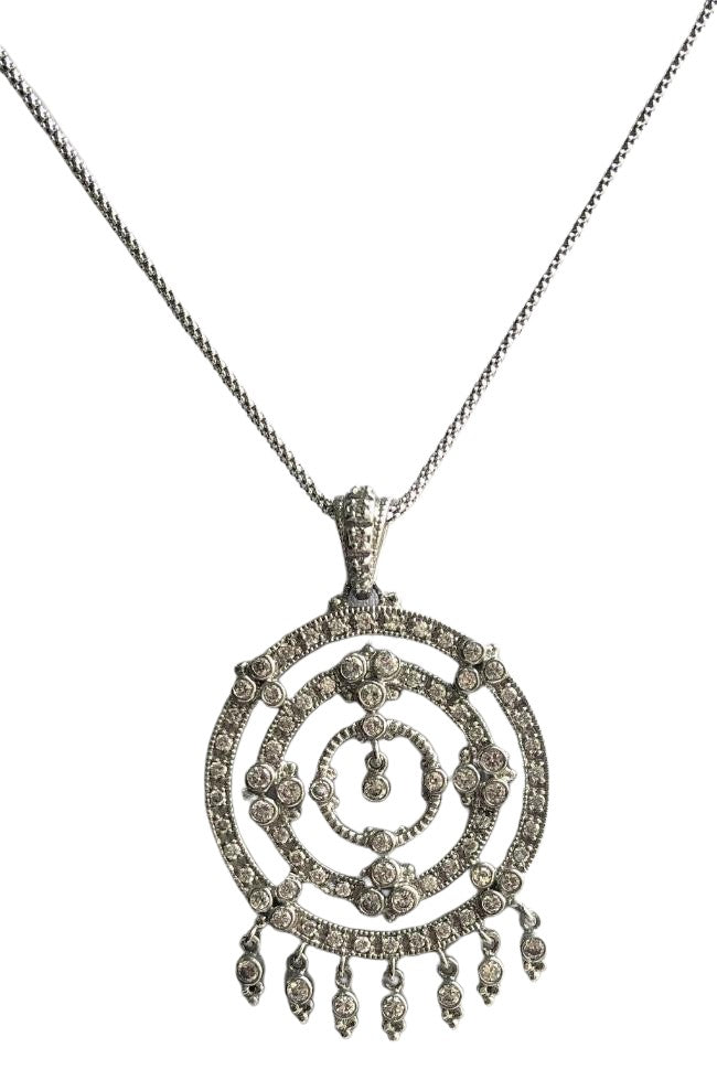 Oversized Round multi-Circle motif Zirconite Cubic Zirconia Medallion Sterling Silver Pendant. STP152