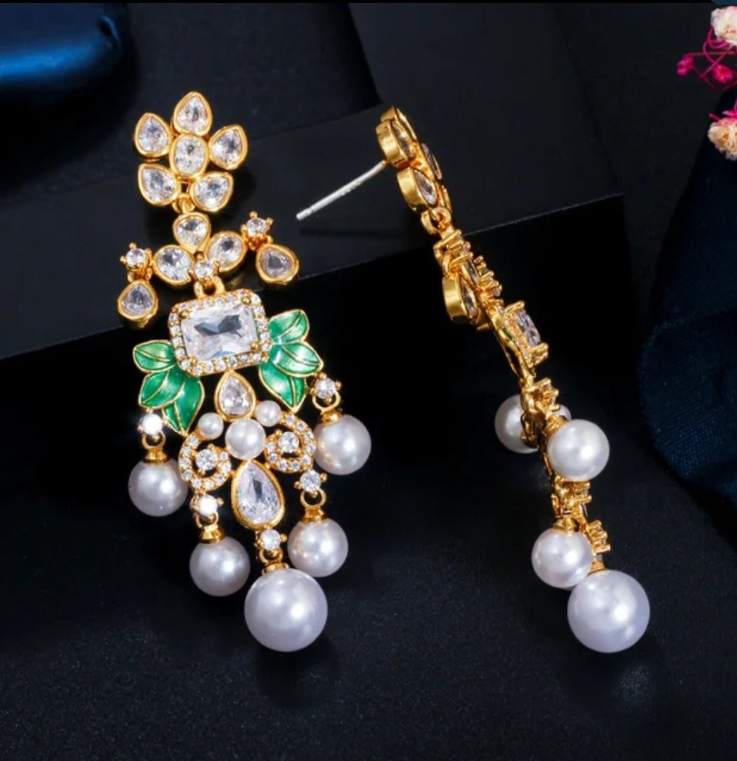 Whimsical pearl droplet chandelier earrings by Zirconite, alternate view, 826E0375