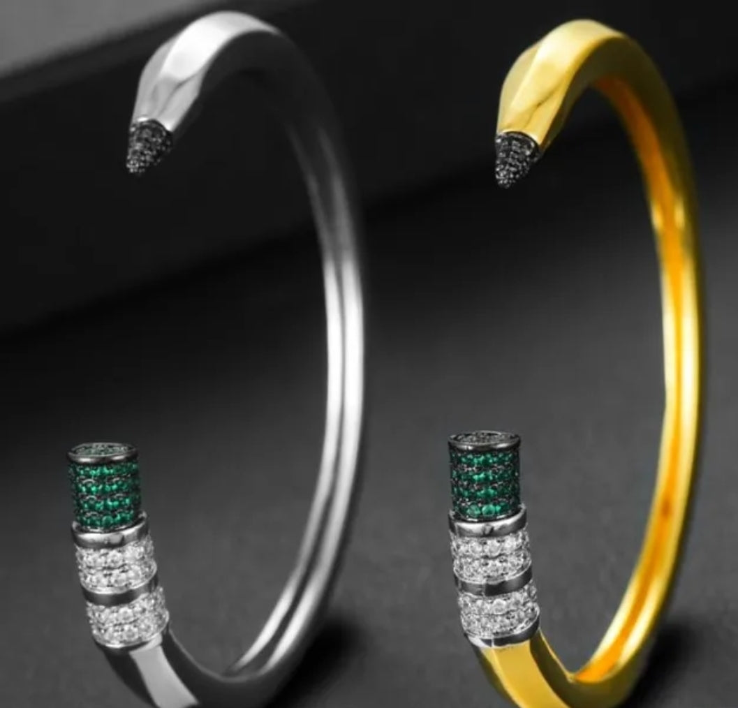 Pencil cuff bangle bracelet with cubic zirconia by Zirconite, alternate view, 843B100