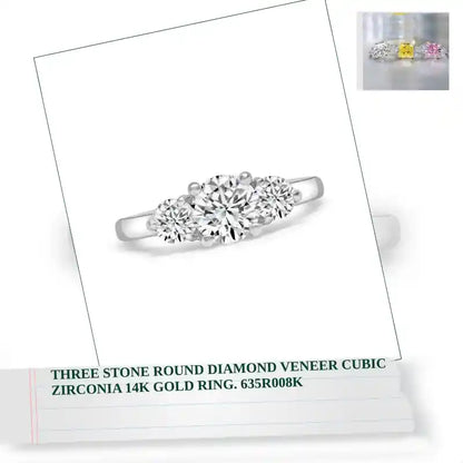 Three stone Round Diamond Veneer Cubic Zirconia 14K Gold Ring. 635R008K by@Outfy