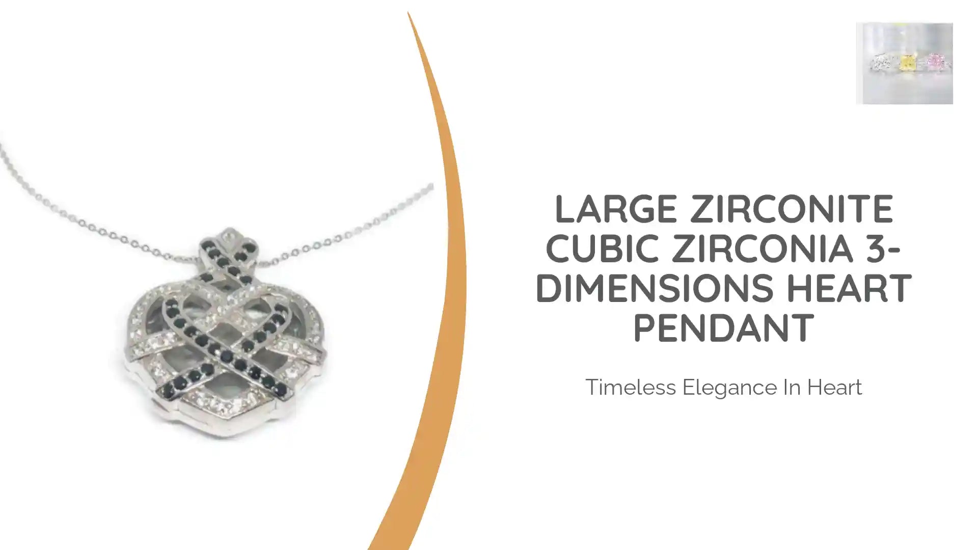 Large Zirconite Cubic Zirconia 3-dimensions Heart Pendant by@Outfy