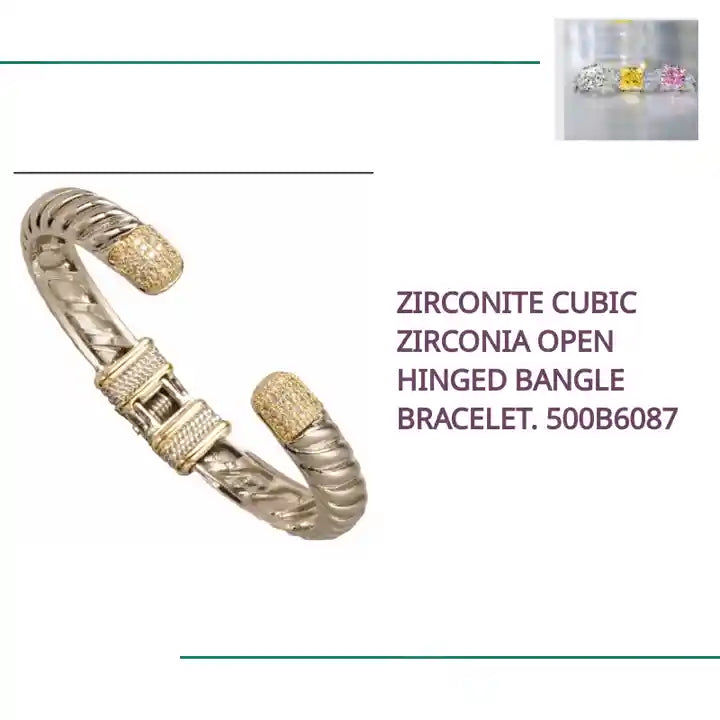 Zirconite Cubic Zirconia open hinged Bangle Bracelet. 500B6087 by@Outfy
