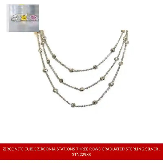 Zirconite Cubic Zirconia Stations three rows graduated Sterling Silver . STN229X3 by@Outfy