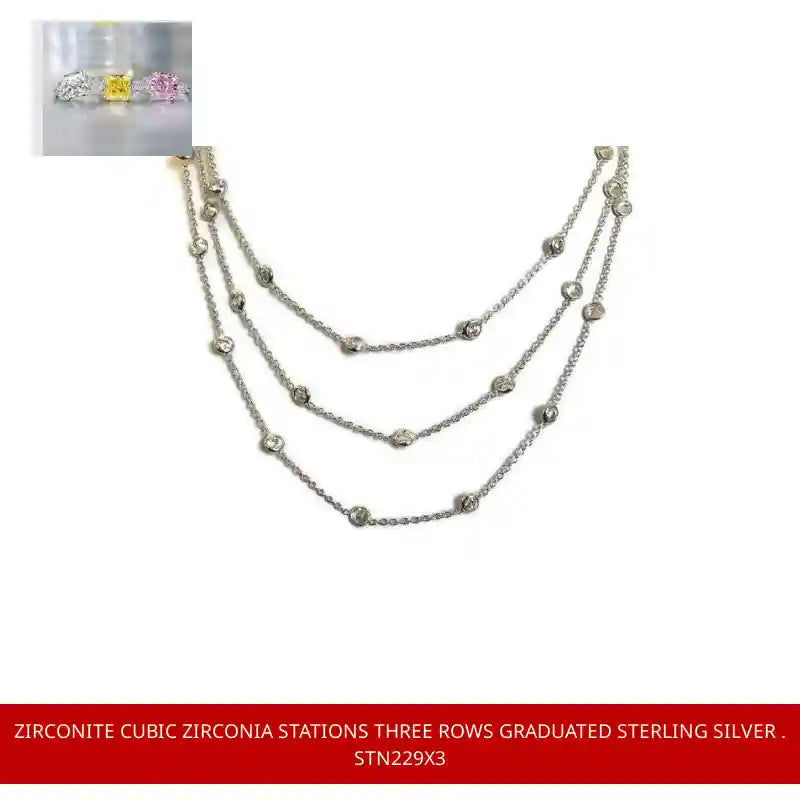 Zirconite Cubic Zirconia Stations three rows graduated Sterling Silver . STN229X3 by@Outfy