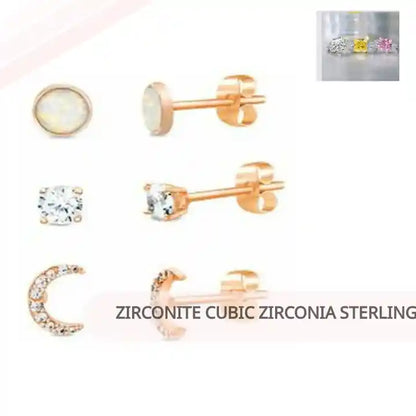 Zirconite Cubic zirconia Sterling silver multi-set Minimalist Earrings Set. 705E520492RG by@Outfy