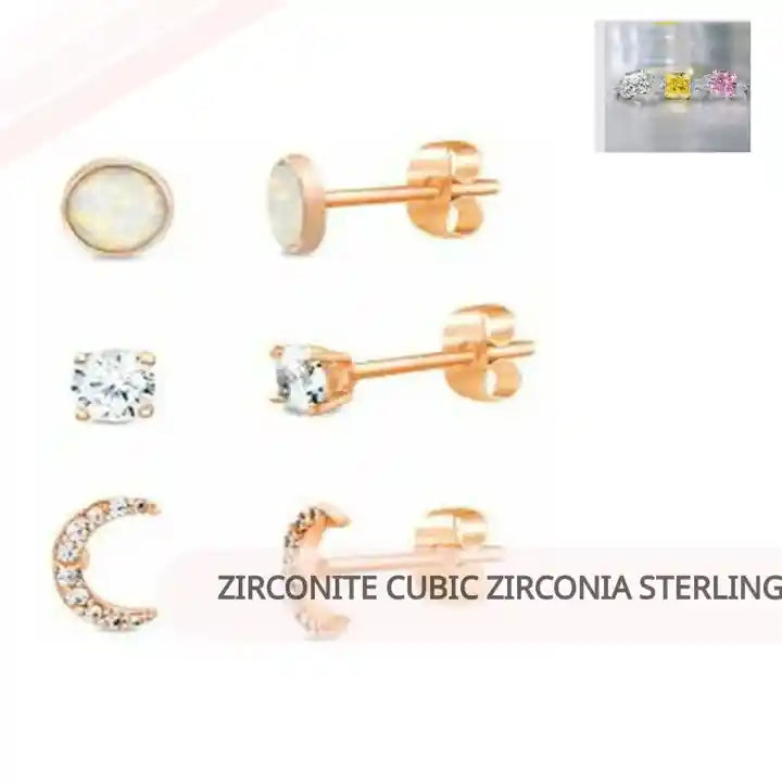 Zirconite Cubic zirconia Sterling silver multi-set Minimalist Earrings Set. 705E520492RG by@Outfy