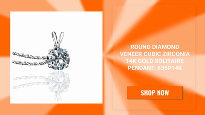 Round Diamond Veneer Cubic Zirconia 14K gold Solitaire Pendant. 635P14K by@Outfy