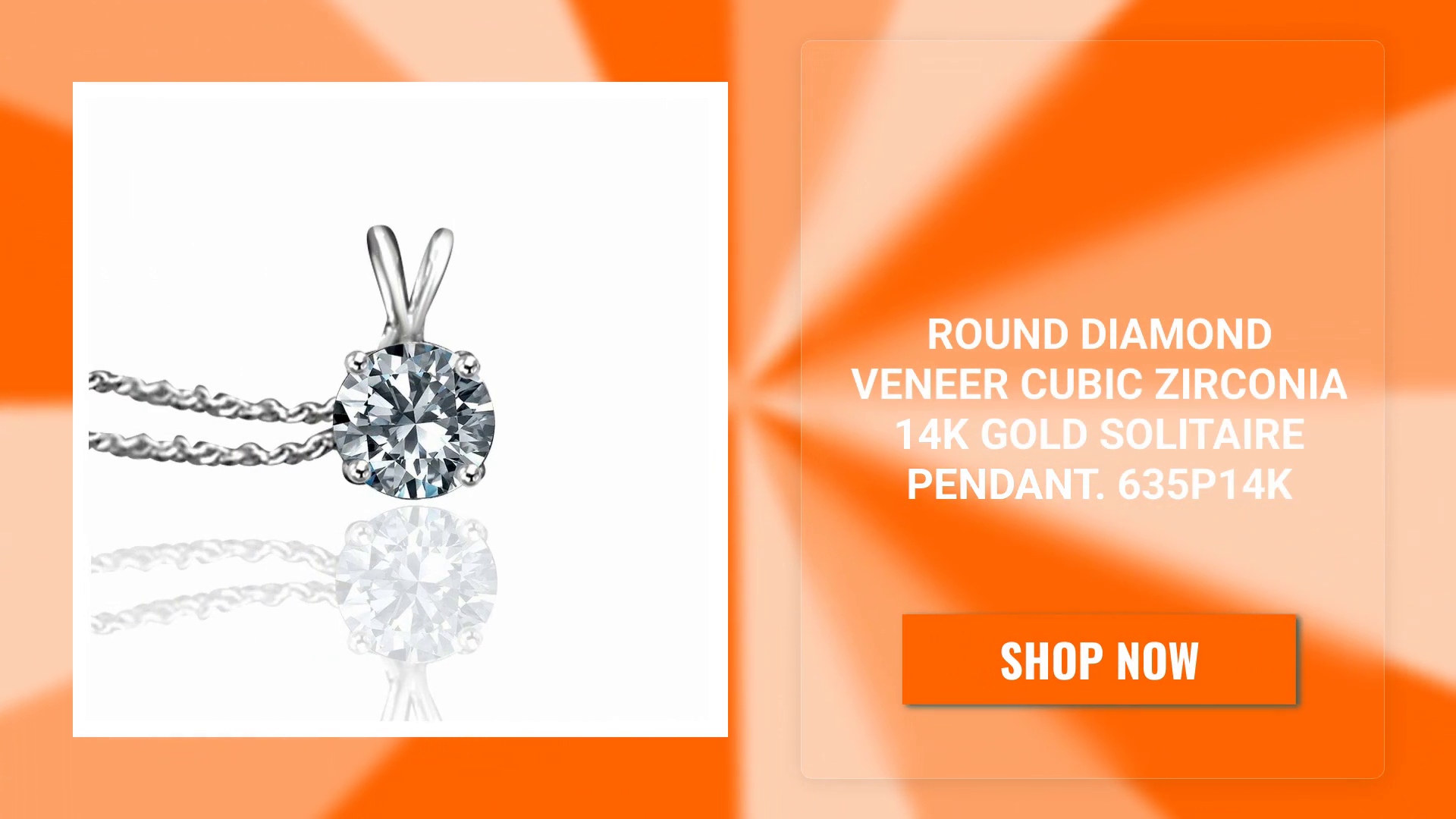 Round Diamond Veneer Cubic Zirconia 14K gold Solitaire Pendant. 635P14K by@Outfy