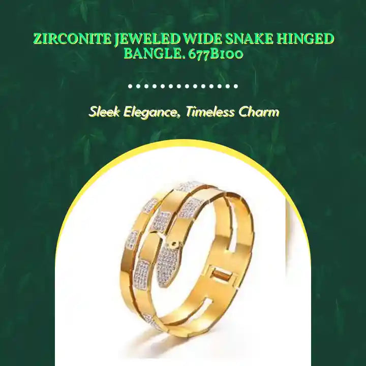 Zirconite jeweled wide Snake hinged Bangle. 677B100 by@Outfy