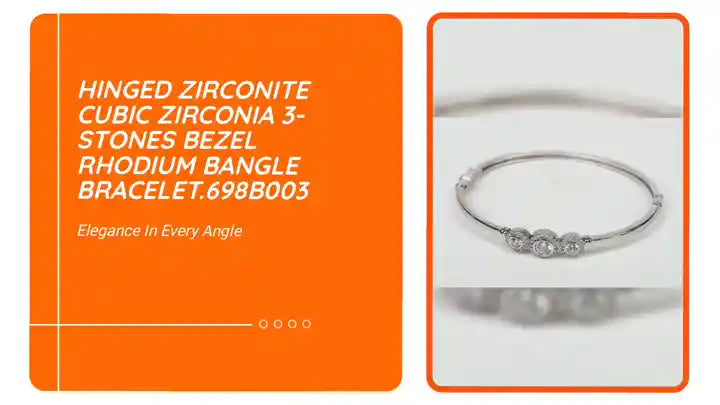 Hinged Zirconite Cubic Zirconia 3-Stones Bezel Rhodium Bangle Bracelet.698B003 by@Outfy